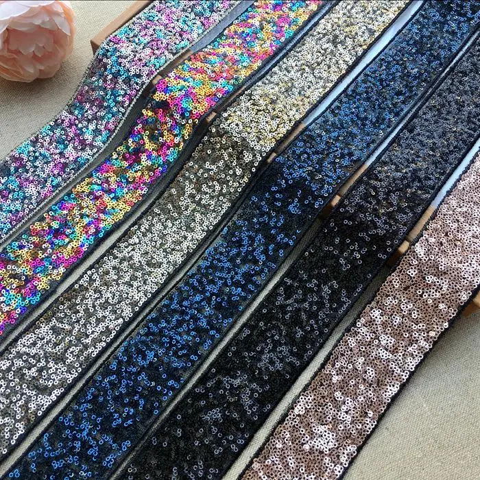 Wide 4CM sequins handmade clothing mesh beaded lace trim DIY dress belt material lace fabric