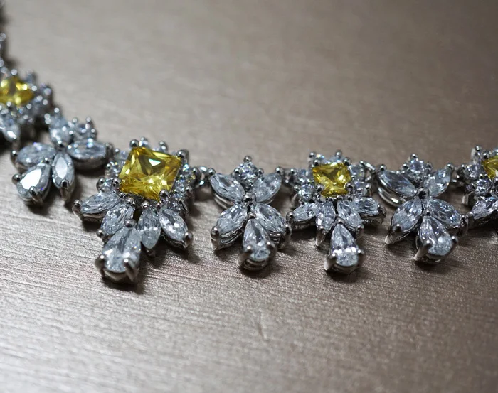 Желтая мода AAA кубический циркон ювелирные наборы серьги/ожерелье продвижение