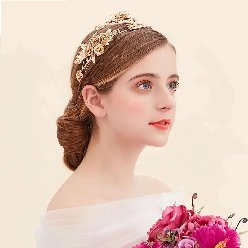 Женская свадебная тиара в стиле барокко с золотыми листьями и цветами | Украшения
