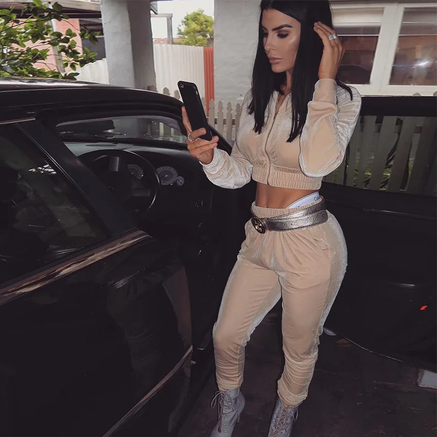 Комплект из 2 частей 2017 осень-зима молния Для женщин спортивный костюм Костюмы