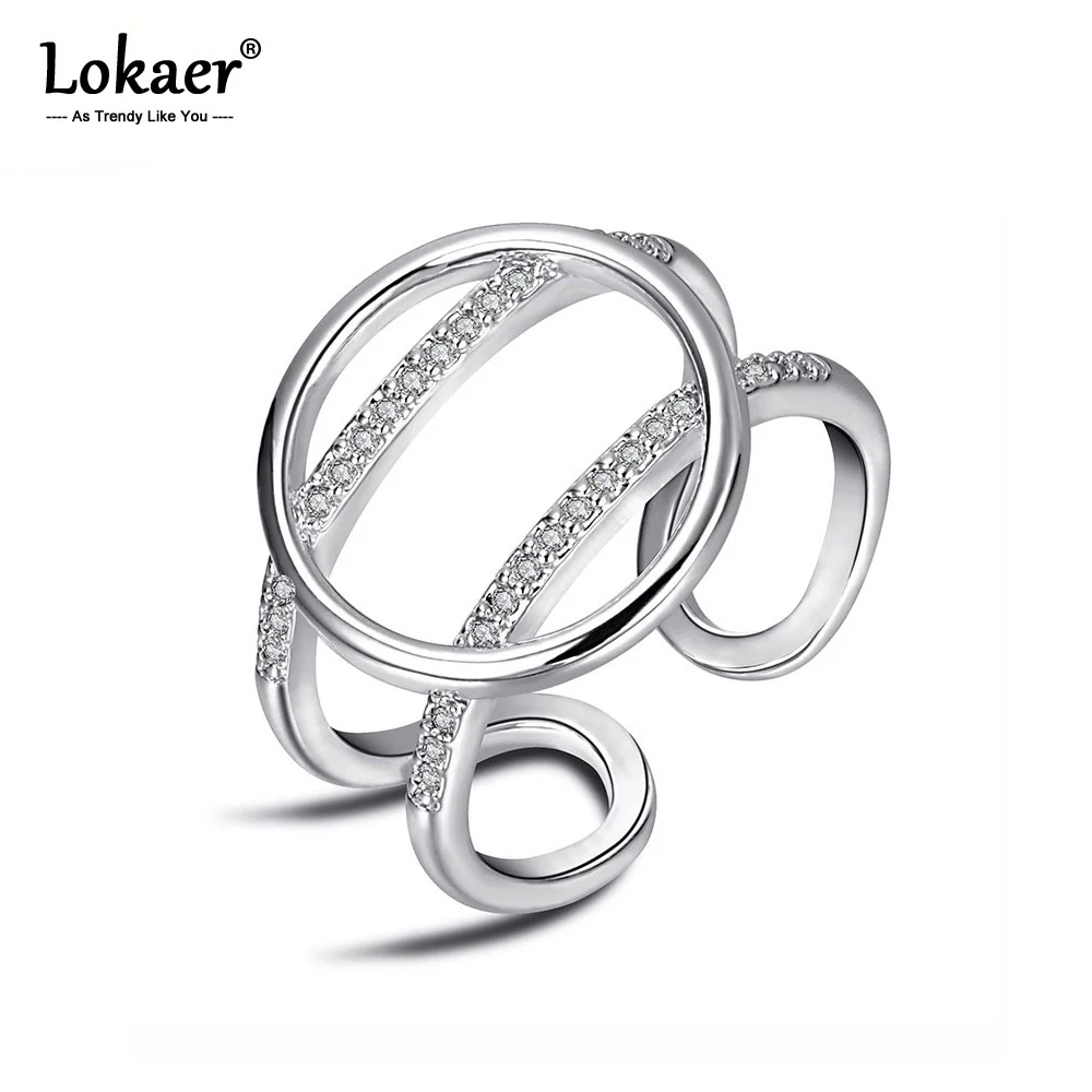 Lokaer, офисное Стильное кольцо для девочек, кольцо с кубическим цирконием, золото/серебро, модное круглое кольцо, Простые открытые кольца, ювелирные изделия LR17173