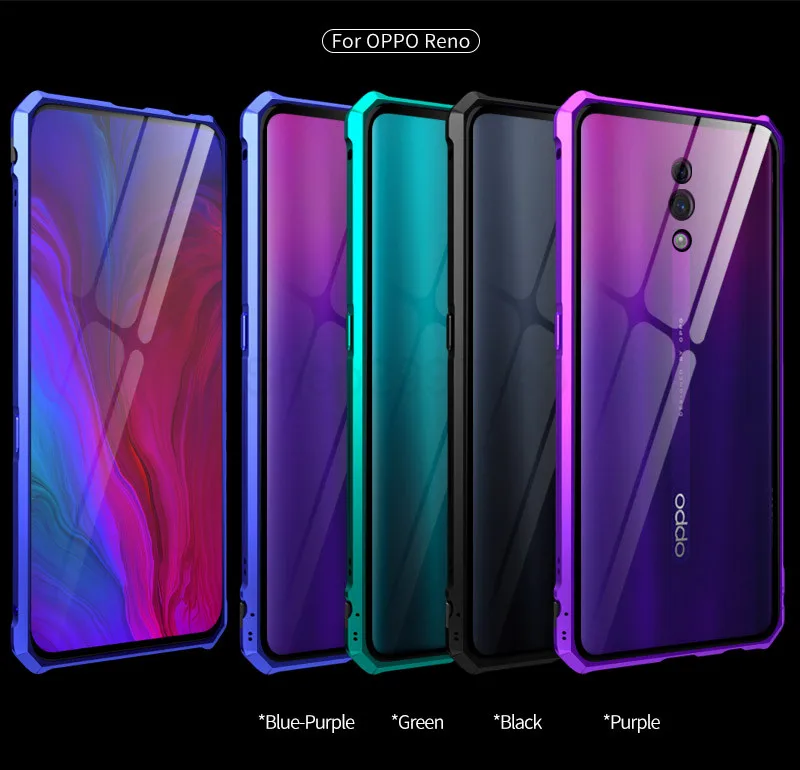 Роскошный Алюминиевый металлический бампер, защитный чехол для OPPO Reno 10x Zoom, чехол, противоударный, прозрачный, стеклянный, задняя крышка, OPPO Reno 10X Zoom coque