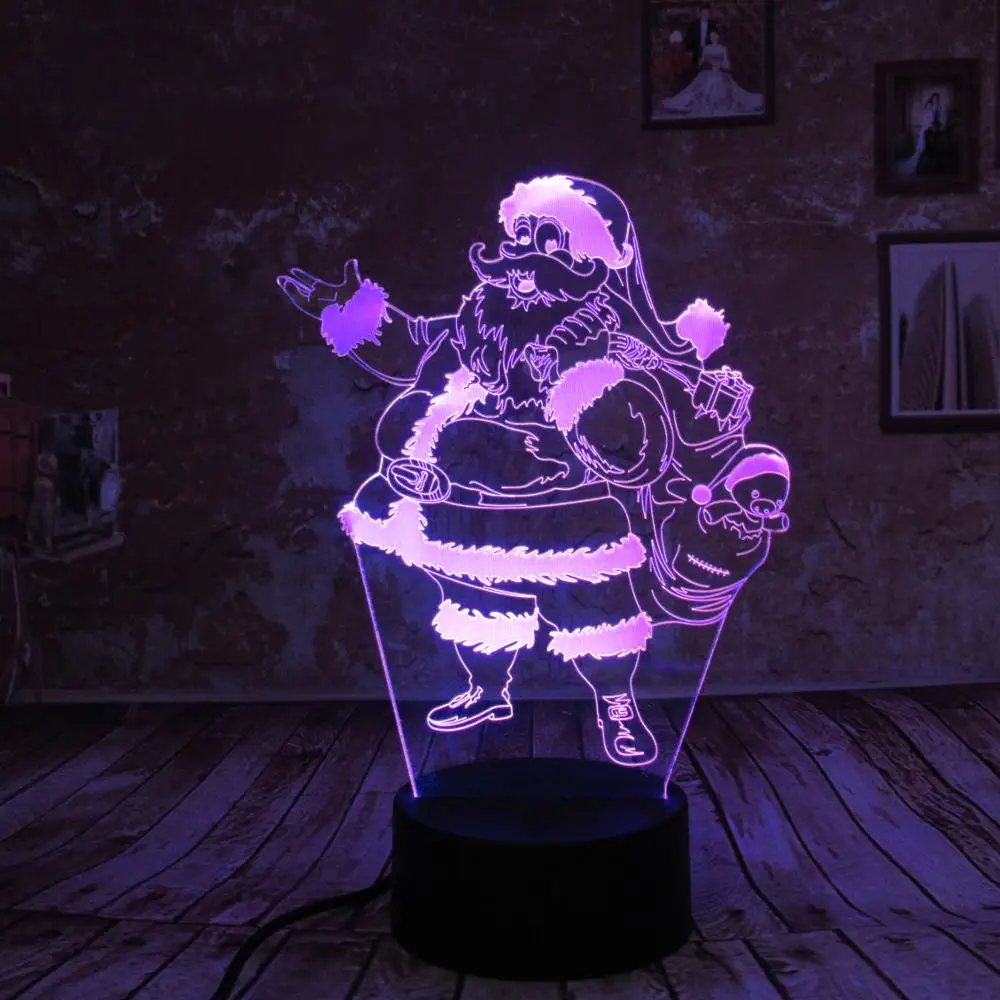 Рождественский подарок милый Санта Клаус 3D LED RGB ночные светильники USB настольная