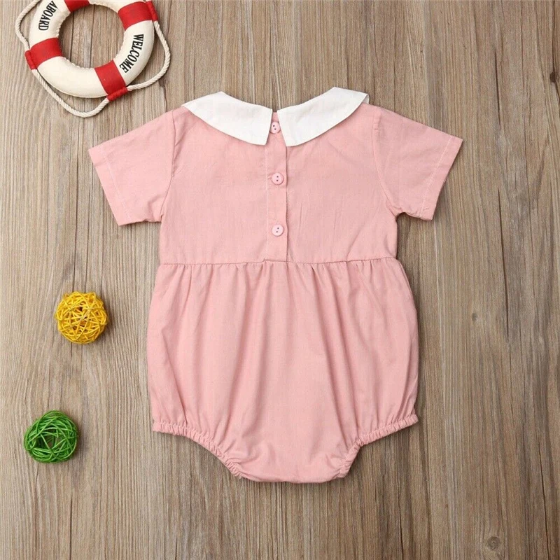 Милый комбинезон с короткими рукавами и воротником Питер Пэн для новорожденных
