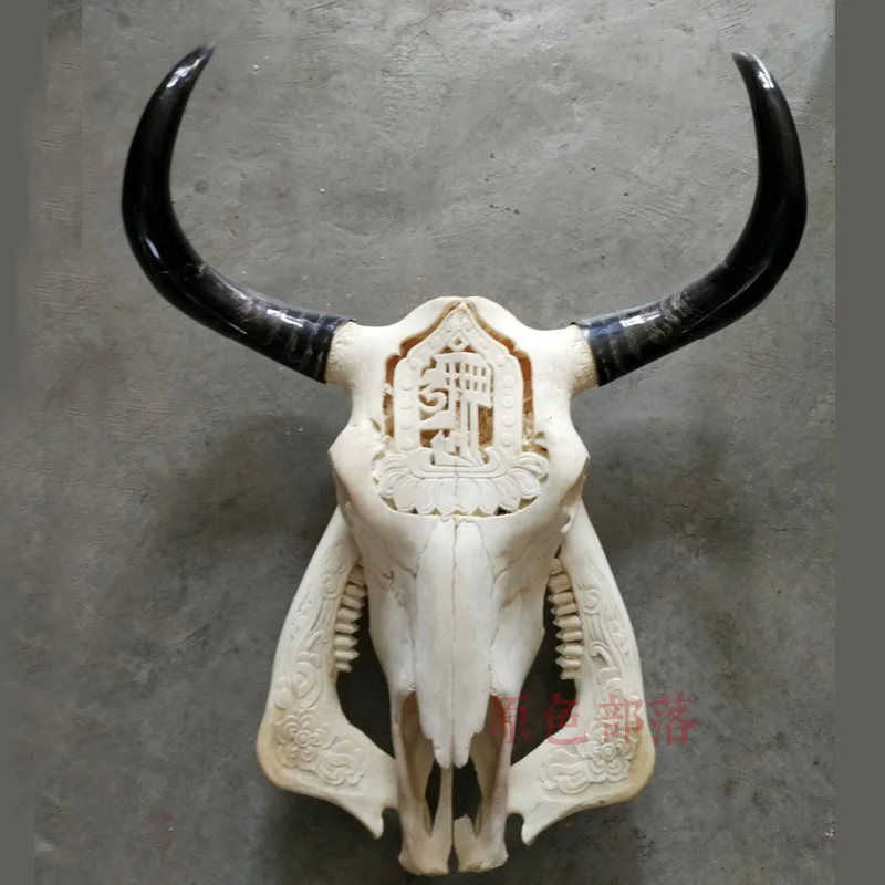 Голова искусства Ремесла тибетская натуральная резьба старый Як череп овечка