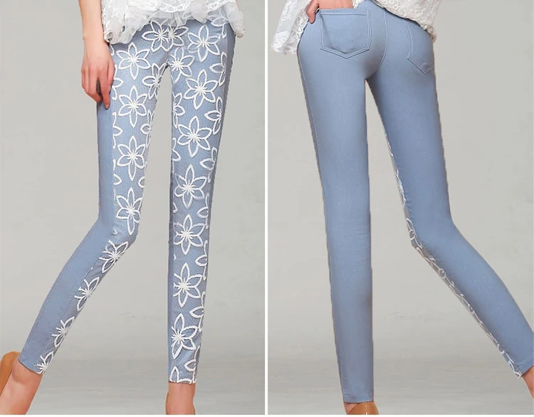 Новинка 2015 женские облегающие кружевные брюки с эластичным поясом повседневные