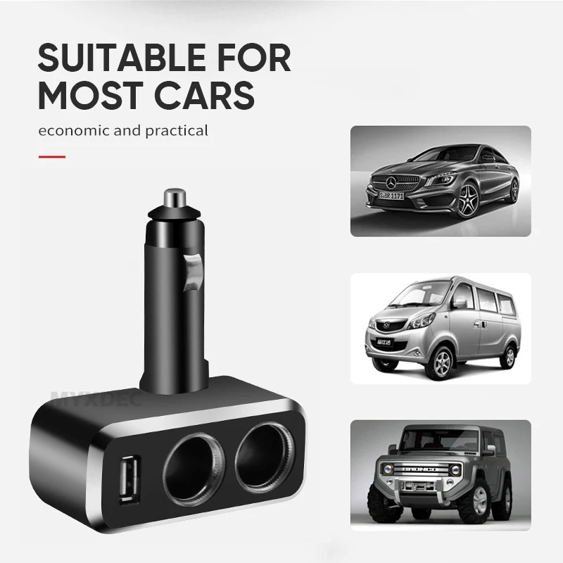 Тройная Розетка от 1 до 2+ USB источник питания Автомобильное зарядное устройство Блок питания двойной адаптер/сигарная розетка с синими огнями