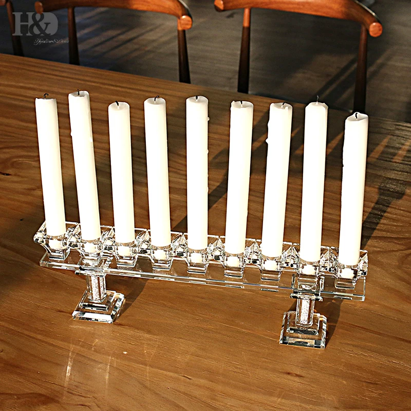 H& D хрустальные Hanukkah Menorah/хрустальные подсвечники с 9 светильник канделябры для дома свадебный обеденный, декоративный журнальный столик