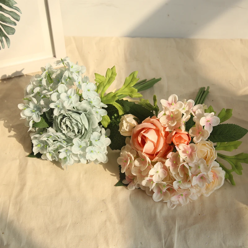 

2 Colors Silk Rose hydrangea hybrid Artificial Flower Bridal Bouquet Wedding Decoration DIY Home Party Fake Flowers