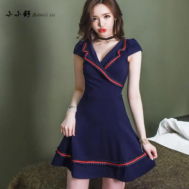 Мини платье женское летнее с коротким рукавом и V образным вырезом|women dress|cute women