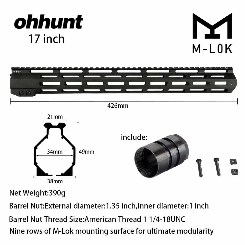 MLOK " 9" 1" 12" 13," 15" 1" AR15 поплавок M-LOK Handguard Пикатинни тонкий стиль стальной бочонок гайка для прицела - Цвет: 17 inch