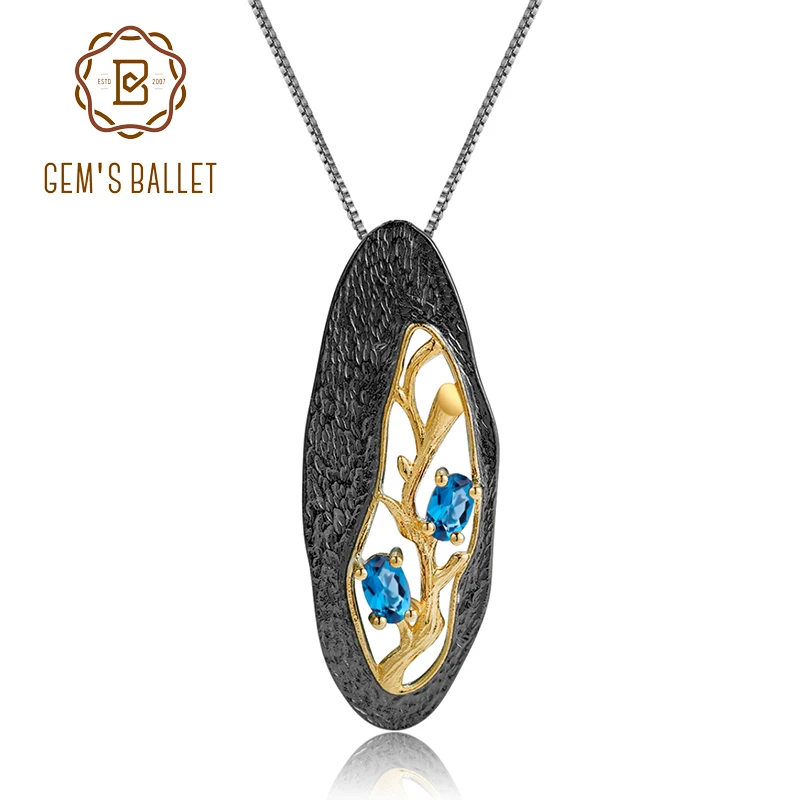 

Женский балетный топаз gemb's, ожерелье из серебра 925 пробы с натуральным синим топазом, цветочное украшение ручной работы