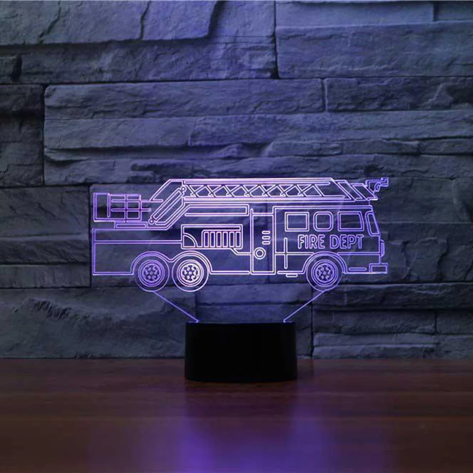 Пожарная машина 3D LED ночник дистанционный сенсорный переключатель настольная