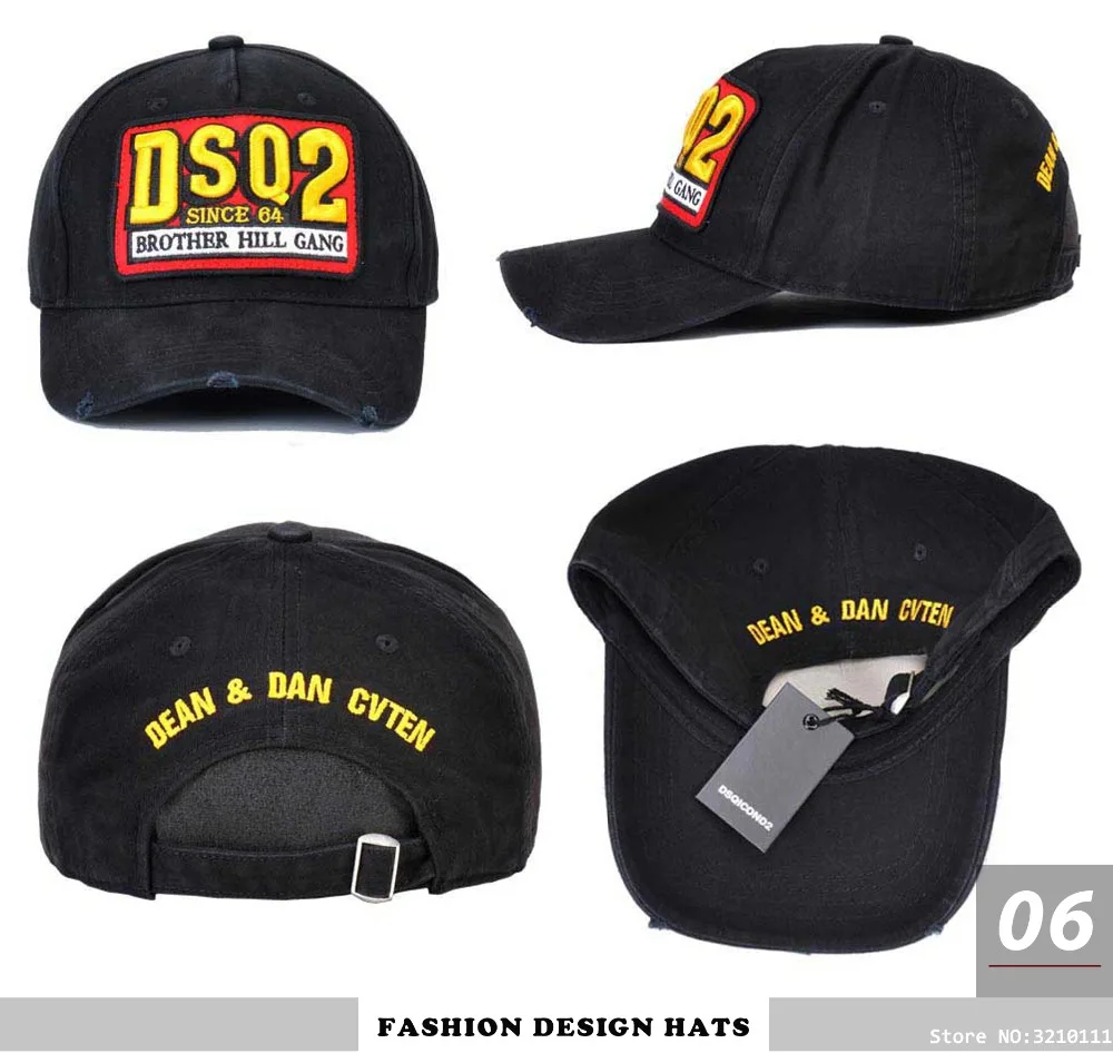 DSQICOND2 DSQ Твердые шапочки с узором буквы DSQ2 бейсболка икона Кепка для мужчин и женщин Черная кепка мужская шляпа