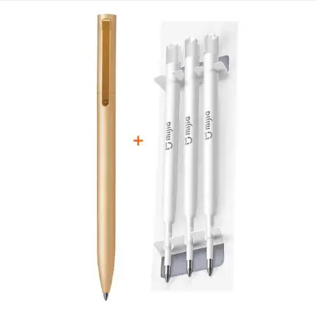 Gold add 3 Refills Оригинальная металлическая ручка Xiaomi Mijia 0,5 мм, швейцарская сменная ручка, синие/черные/красные чернила, шариковая ручка для школы и офиса - Цвет: Gold add 3 Refills