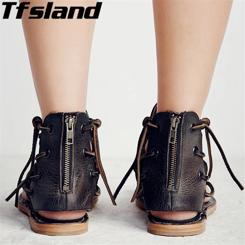 Women Vintage Sandals Summer Walking Shoes Gladiator Flip-Flops For Beach Leather Flat Sandalias Mujer | Спорт и развлечения