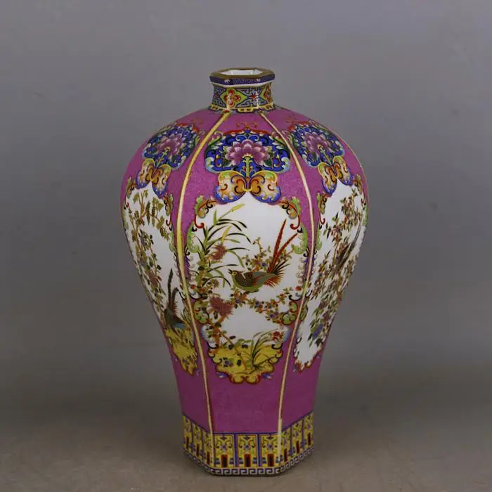 Qing Yong Zheng Античная керамическая ваза эмаль шестиугольник Meiping антикварный фарфор