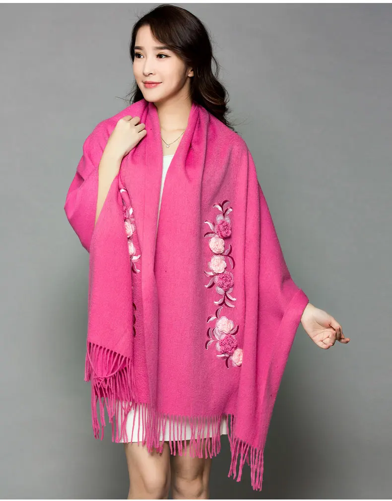 

Brand Designer New Women Winter Scarf High Quality Warm Long Scarf Female Luxury Flower Embroider Wool Pashmina Shawl Scarves