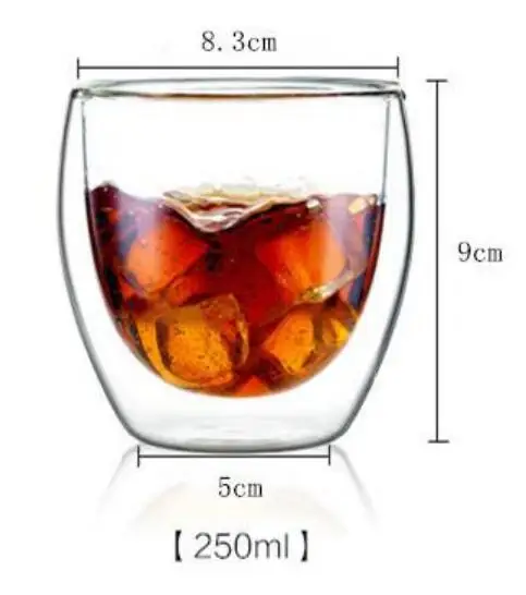 3 шт. 250 мл ручной работы двойной Слои Стекло Чай чашки с круглой двойными стенками