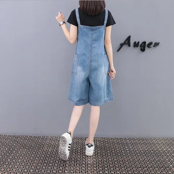 Summer Autumn Women Loose Playsuits Denim Overalls Plus Size Short Length Rompers Jeans Bodysuit Wide Leg Shorts Macacao 4XL 5XL