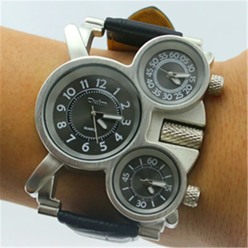 Мужские часы OULM 1167 Модные Дизайнерские повседневные кварцевые с кожаным