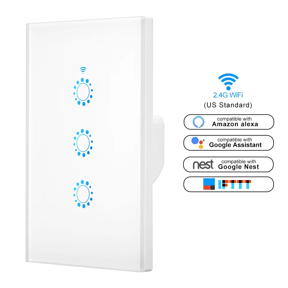 Умный выключатель света настенный с сенсорным управлением Wi-Fi совместим Alexa Google