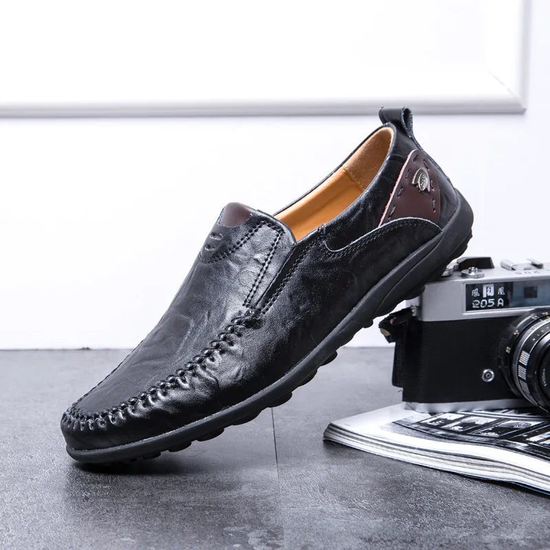 Genuine Leather Men Shoes Moccasin Flats Breathable Casual Italian Loafers Comfortable Driving Size 47 | Обувь