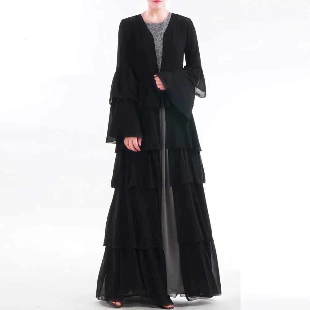 Мусульманская яркая abaya для взрослых Арабская каскадная Абая с оборками