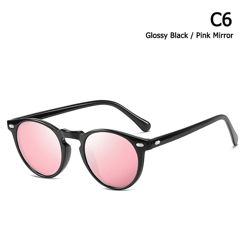 JackJad Fashion TR90 Frame Polarized Round Style Sunglasses Rivet Discolor Lens Brand Design Sun Glasses Oculos De Sol A576 - Цвет линз: C6 Glossy Black Pink