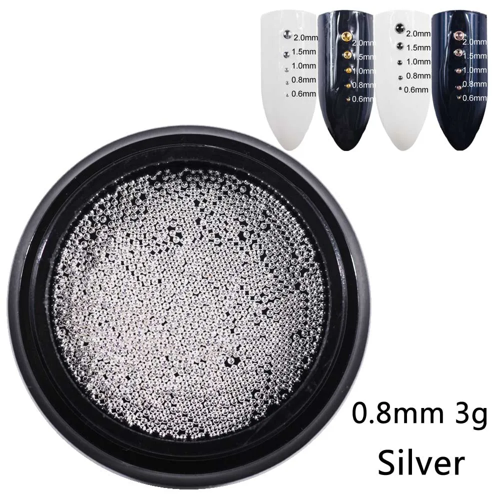 0.8mm sliver 3g 0,6 мм-2,0 мм микро бусины из нержавеющей стали 3D мини-дизайн ногтей металлические бусины икры розовое золото серебро серый гвоздь шпильки для маникюра - Цвет: 0.8mm sliver 3g