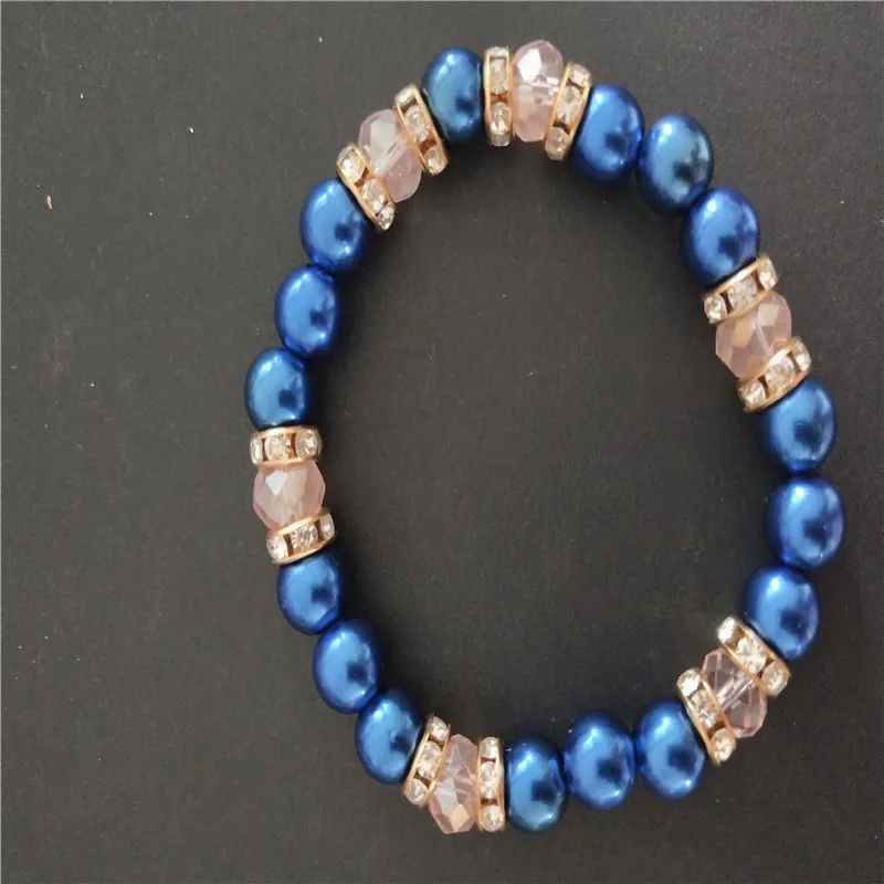 royal blue Эластичный браслет классический синий красный жемчуг Инкрустированный Розовый кристалл браслеты для мужчин женщин лучший друг популярный подарок - Окраска металла: royal blue