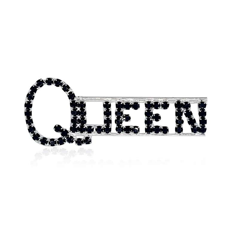 Прохладный черный со стразами &quotQueen&quot слово брошь Шпильки для леди Queen ручной