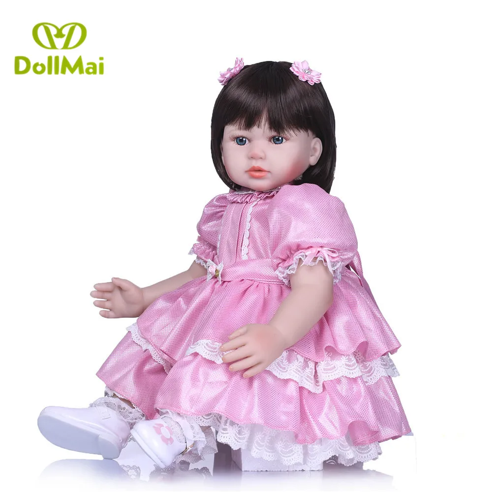 24'' 58cm Silicone Vinyl Reborn Baby Girl Realistic Alive Newborn Babies Doll Toddler For kids Xmas Gifts with bear | Игрушки и