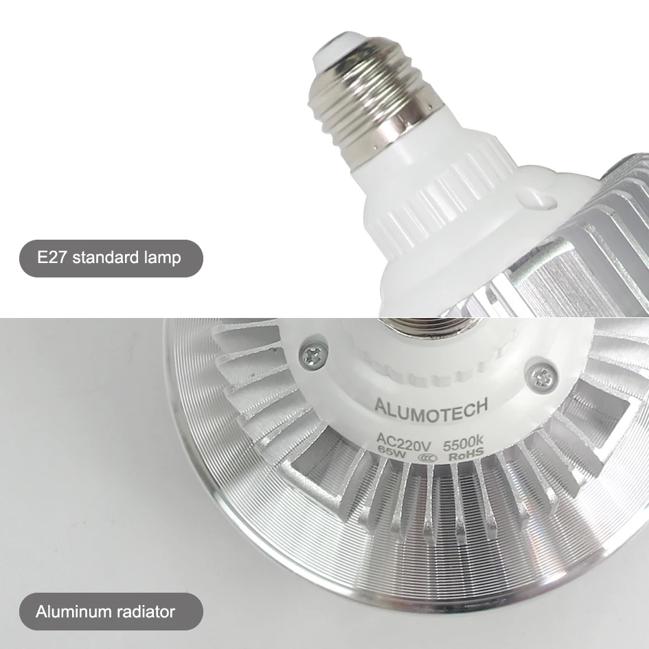 Светодиодный светильник ALUMOTECH E27 65W 5500K высокомощный с лампочками дневного света