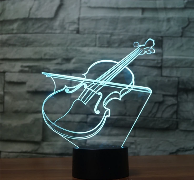 [Seven Neon] Бесплатная доставка Акриловая настольная лампа для скрипки 7 цветов 3D