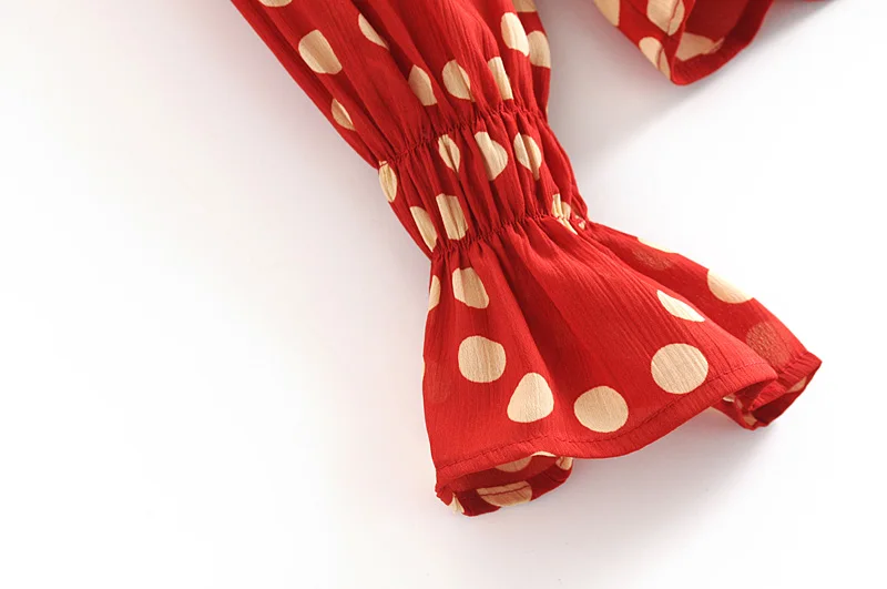 new women vintage polka dots print casual ruffles blouse shirts sweet long sleeve buttons chemise chic blusas tops LS3502 |