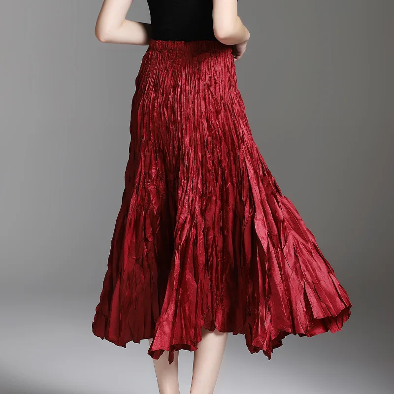 2018 Fashion Long Pleated Skirts Women Autumn Winter A Line Elastic Hight Waist Casual for | Женская одежда