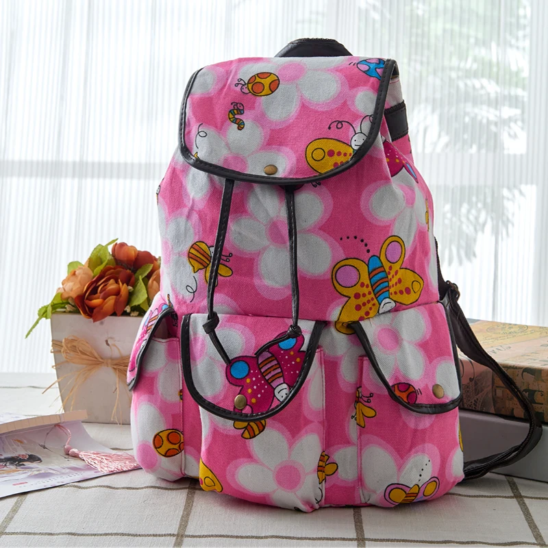 Винтажный милый женский рюкзак модный холщовый с рисунком брендовый