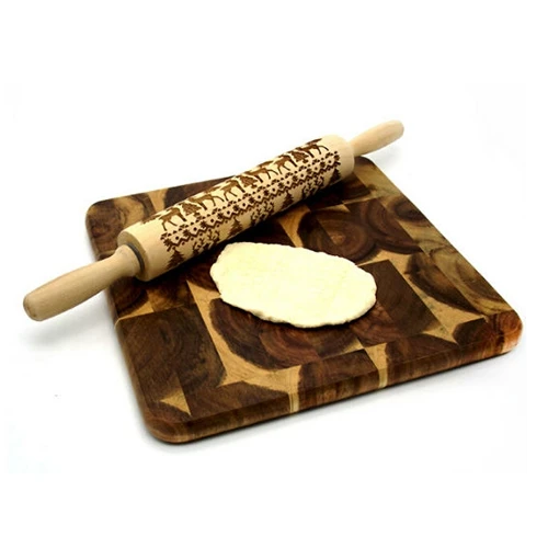 Christmas Wood Embossing Rolling Pin Baking Cookies Biscuit Fondant Cake Dough Engraved Roller Reindeer Snowflake | Дом и сад