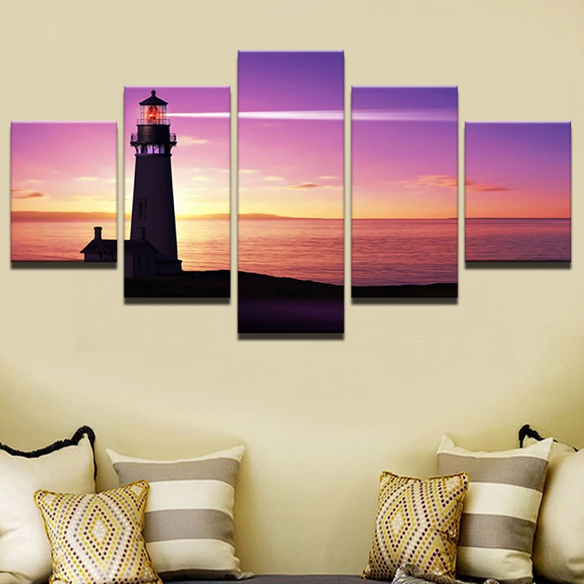 Модульная картина с принтом 5 панелей маяк Большая Картина на холсте для спальни