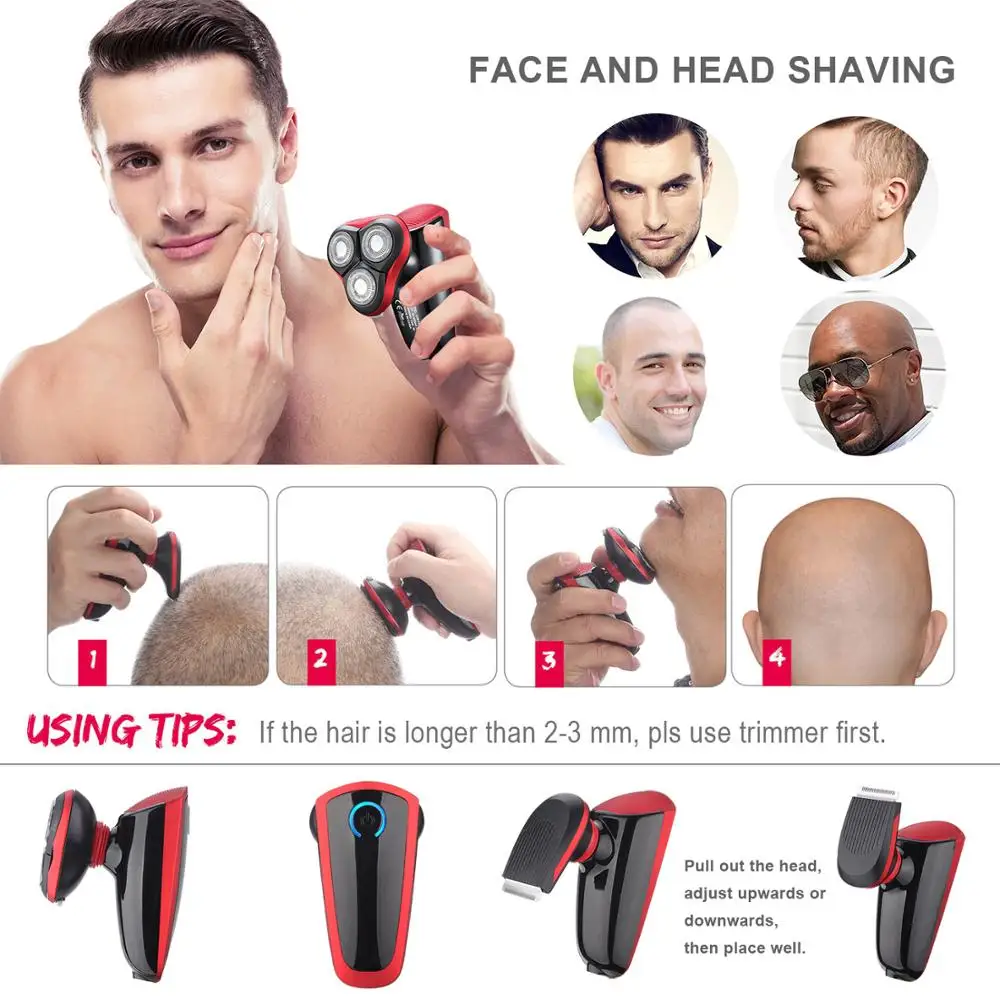 Электробритва Wmark для лысеющей головы, полировки волос, удаления женских волос USB-заряжаемая бритва с 3 лезвиями, моющаяся.