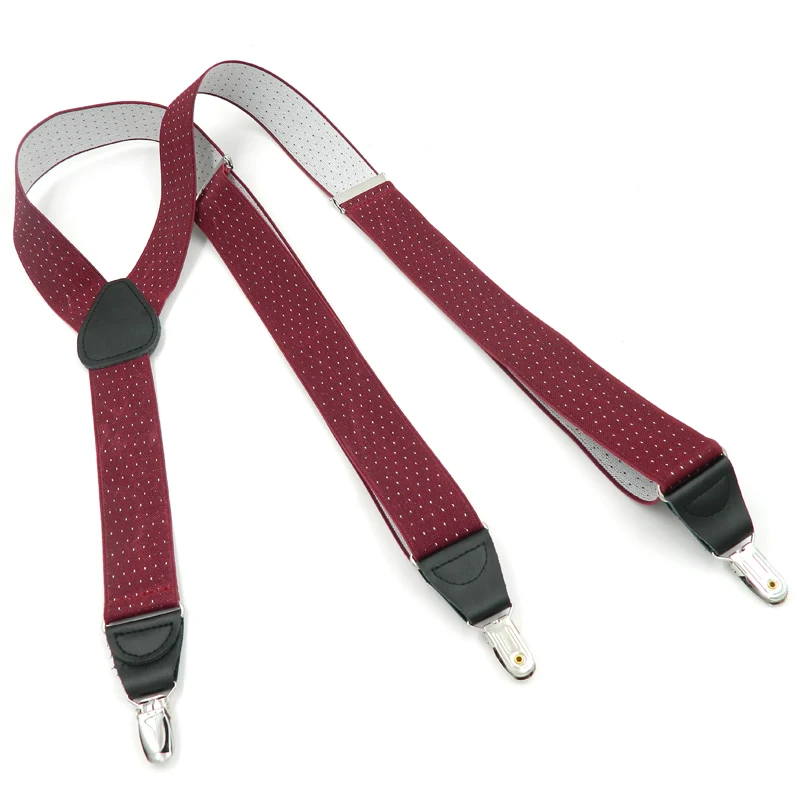 Мужские кожаные подтяжки темно красные повседневные с 3 клипсами в западном