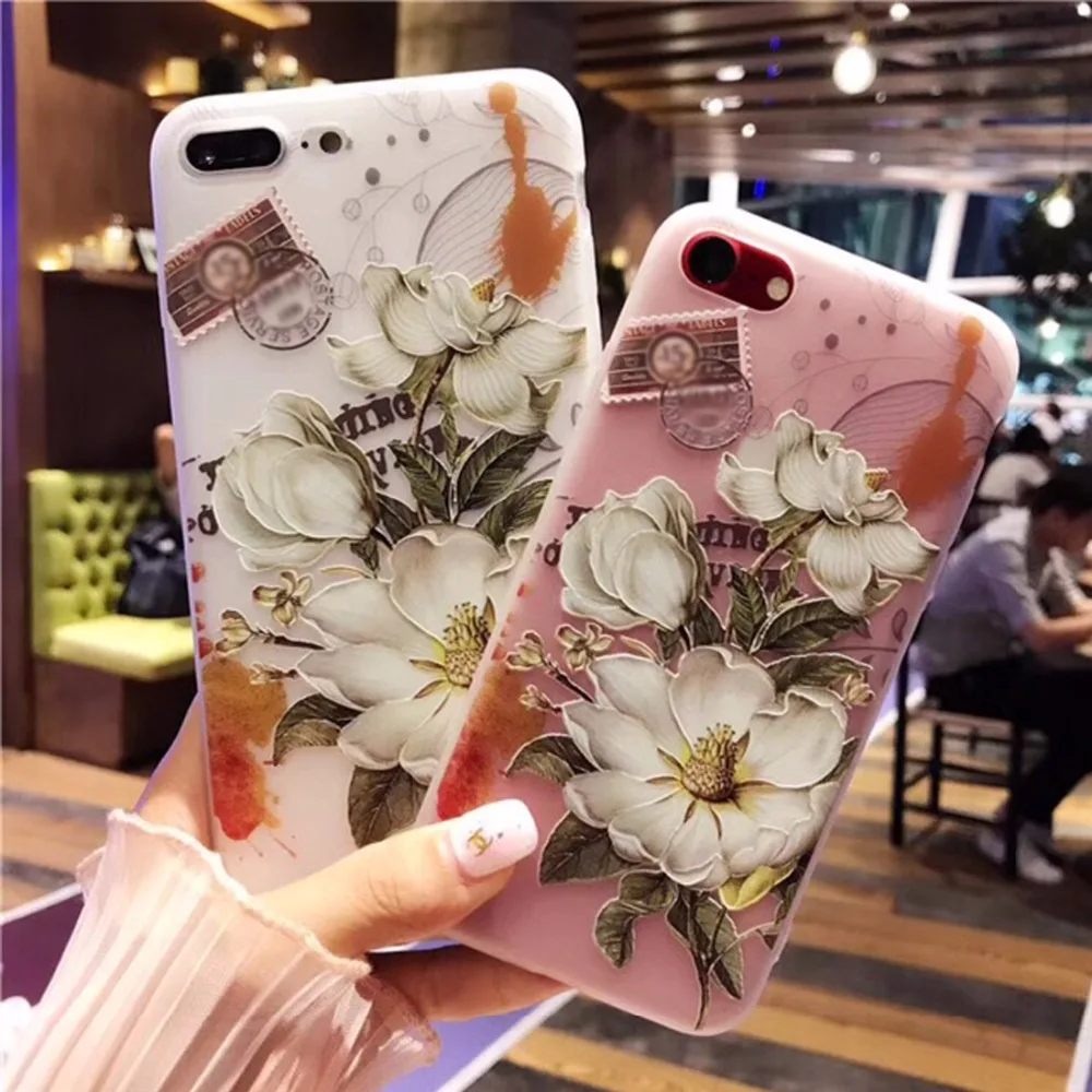 Qushar красивый цветок печати чехол для iPhone 6 plus 6S Plus силиконовый Cute 3D рельеф задняя