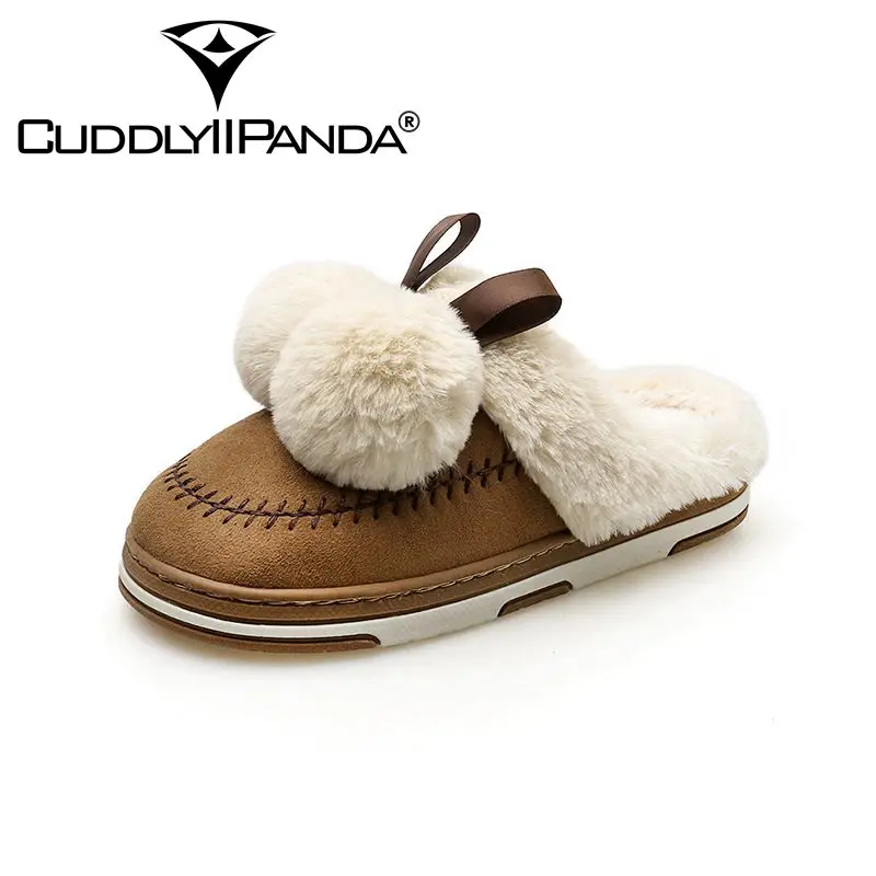 

CUDDLYIIPANDA Симпатичные Зимние Модные женские домашние тапочки с шариками женские домашние тапочки для спальни домашние мягкие хлопковые тепл...