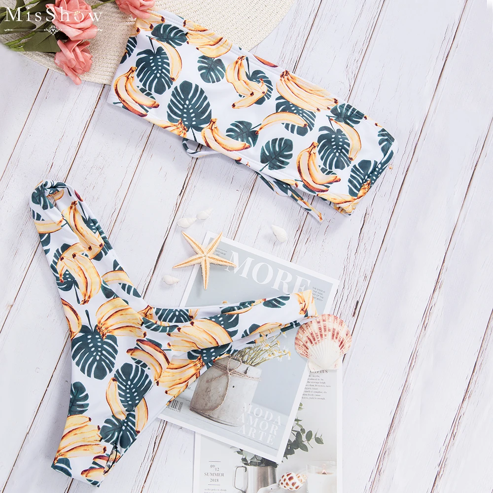 MisShow женский купальник бандо листья банан набор бикини низкая талия 2019