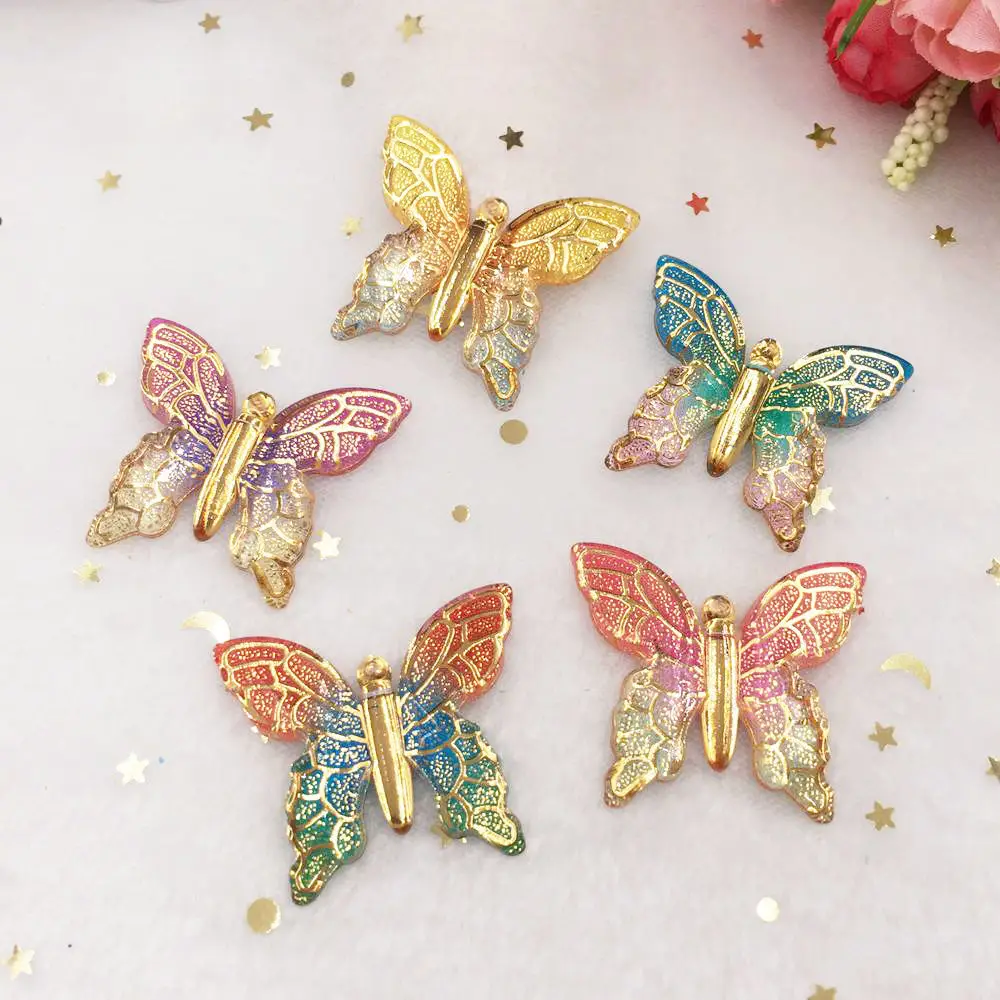 Украшения 10 шт. большие красочные бабочки из смолы с плоской задней поверхностью
