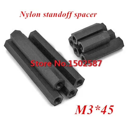

100PCS/lot M3*45 Black Nylon Hex Standoff Spacer M3 Female * M3 Female Length 45mm