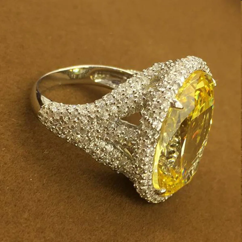 Ювелирные изделия Qi Xuan_Fashion jewelry_индивидуальные большие желтые камни Роскошные Кольца_ S925 Твердые серебряные кольца_ завод прямые продажи
