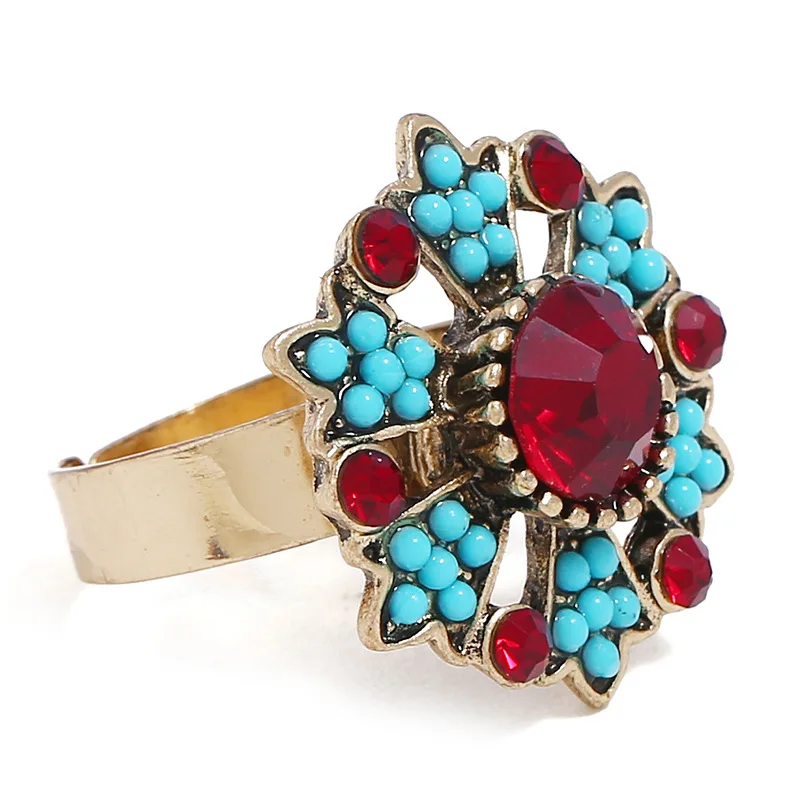 Антикварные золотистые цветные светло голубые бусины искусственное кольцо с