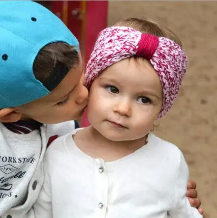 Тюрбан для новорожденных Зимняя повязка на голову с бантом вязанная Детская